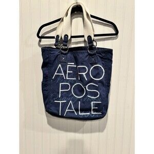 Aeropostale Vintage Tote Bag Blue Cotton Embroidered Double Handle Y2K Retro